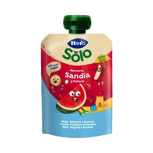 HERO Solo Bolsita de fruta (manzana, sandía y plátano) a partir 6 meses 100 g. - 0.1 kg - Imagen del producto en Findit