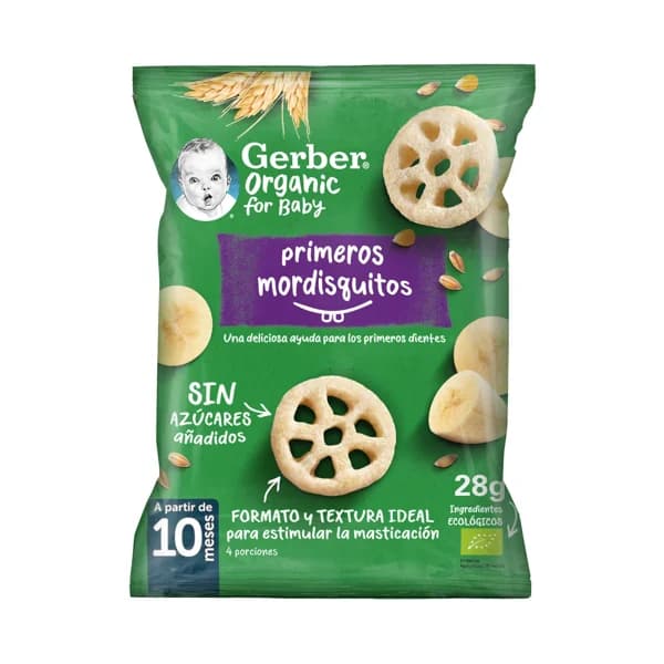 GERBER Organic Snack ecológico de cereales y plátano, a partir de 10 meses 28 g. - 1 ud - Imagen del producto en Findit