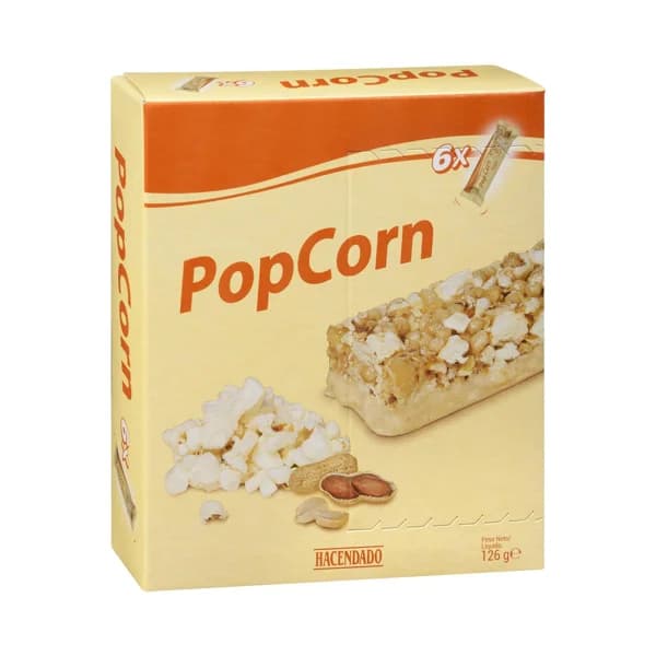 Barritas de cereales Pop Corn con leche  cacahuetes y palomitas Hacendado - 0.13 kg - Imagen del producto en Findit