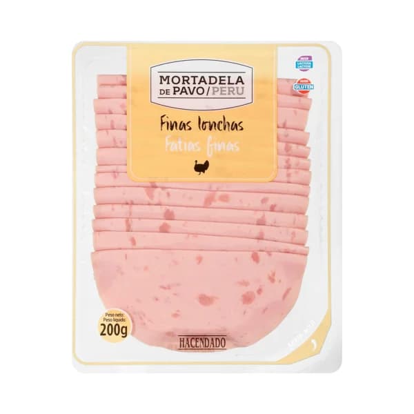 Mortadela de pavo Hacendado finas lonchas - 0.2 kg - Imagen del producto en Findit