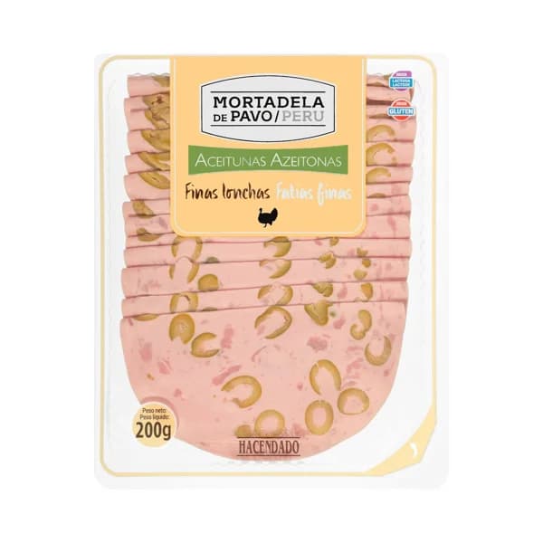 Mortadela de pavo con aceitunas Hacendado finas lonchas - 0.2 kg - Imagen del producto en Findit