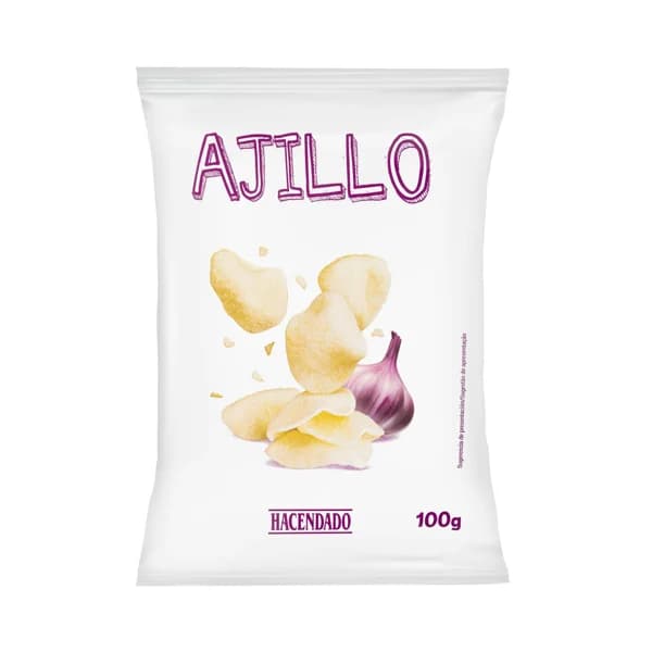 Snack frito de patatas sabor a ajo Hacendado - 0.1 kg - Imagen del producto en Findit