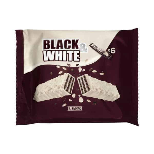 Barritas de barquillo Black & White Hacendado bañadas de cobertura blanca - 0.14 kg - Imagen del producto en Findit