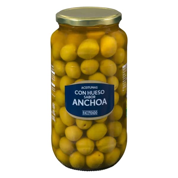 Aceitunas manzanilla sabor anchoa Hacendado con hueso - 0.53 kg - Imagen del producto en Findit