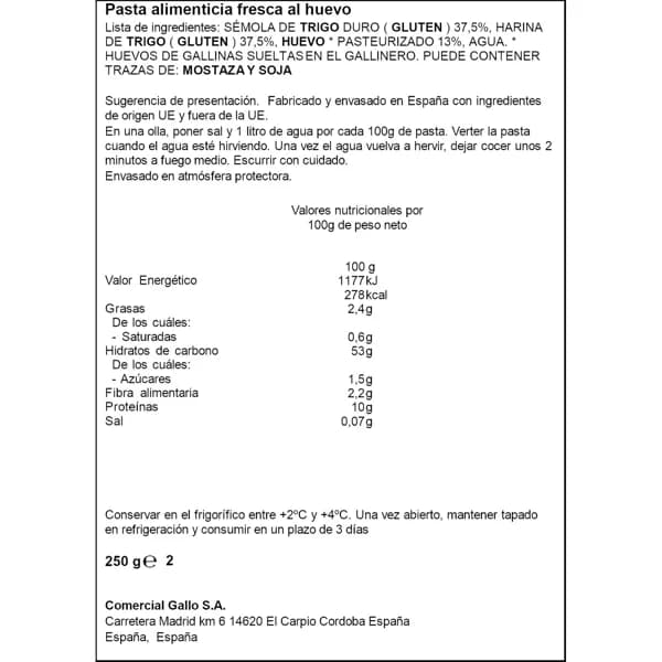 Pasta Fresca al Huevo 250G - 0.25 kg - Imagen del producto en Findit