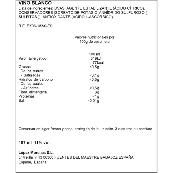 Vino Blanco Brik 3 x 187ML - 0.56 l - Imagen del producto en Findit