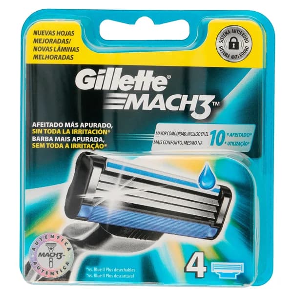 Maquinilla de afeitar recambio Gillette Mach3 caja 4 unidades - 4 ud - Imagen del producto en Findit