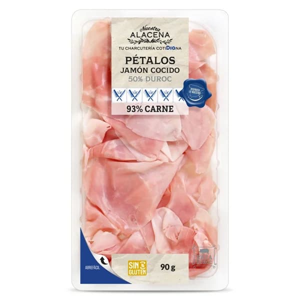 PÉTALOS jamón cocido 50% duroc 93% carne Nuestra Alacena de Dia sobre 90 g - 0.09 kg - Imagen del producto en Findit