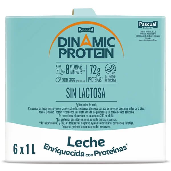 Leche desnatada sin lactosa dinamic protein Pascual pack 6 x 1 l - 6 l - Imagen del producto en Findit