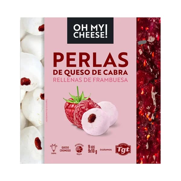 OH MY CHEESE! Perlas de queso de cabra rellenas de frambuesa OH MY CHEESE! 9 uds. 90 g. - 0.09 kg - Imagen del producto en Findit