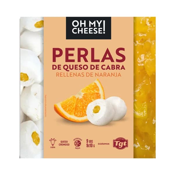 OH MY CHEESE! Perlas de queso de cabra rellenas de naranja OH MY CHEEESE! 9 uds. 90 g. - 0.09 kg - Imagen del producto en Findit