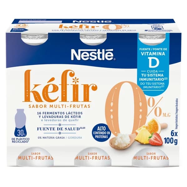 NESTLÉ Kefir líquido desnatado (0% materia grasa) sabor multi-frutas 6 x 100 g. - 0.59 kg - Imagen del producto en Findit