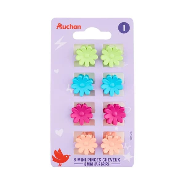 PRODUCTO ALCAMPO Mini pinzas de pelo infantiles de divertidos colores 8 uds. - 1 ud - Imagen del producto en Findit
