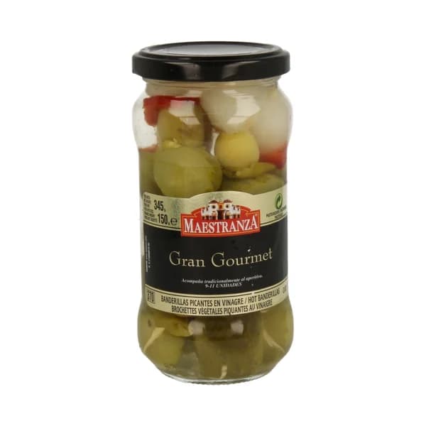 MAESTRANZA Banderillas picantes en vinagre MAESTRANZA GRAN GOURMET frasco de 150 g. - 0.15 kg - Imagen del producto en Findit