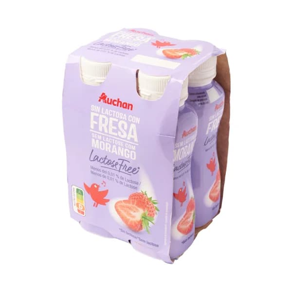 AUCHAN Leche fermentada sin lactosa y con fresa 4 x 154 ml Producto Alcampo. - 0.64 l - Imagen del producto en Findit