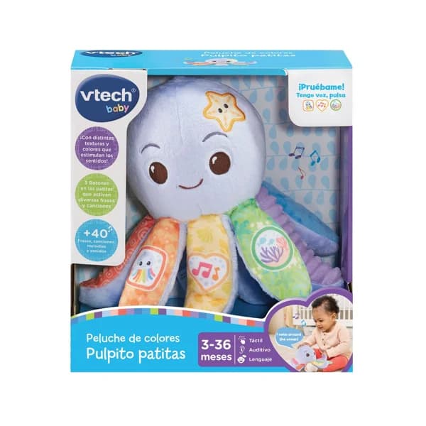 Pulpo de peluche con patitas de colores, juguete de 0 a 5 meses, VTECH. - 1 ud - Imagen del producto en Findit