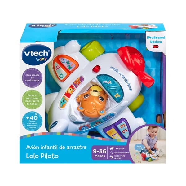 Avión infantil de arrastre, Lolo piloto, de 9 a 36 meses, VTECH. - 1 ud - Imagen del producto en Findit