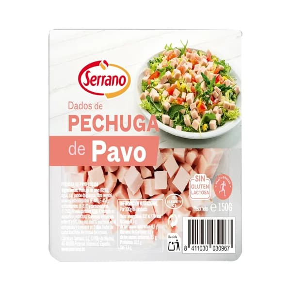 SERRANO Dados de pechuga de pavo cocida, sin gluten ni lactosa 150 g. - 0.15 kg - Imagen del producto en Findit