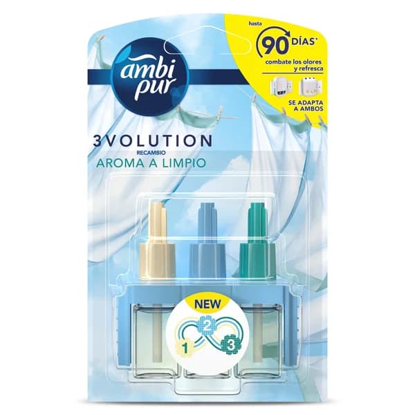 Ambientador eléctrico 3volution aroma limpio Ambipur blister 1 unidad - 1 ud - Imagen del producto en Findit