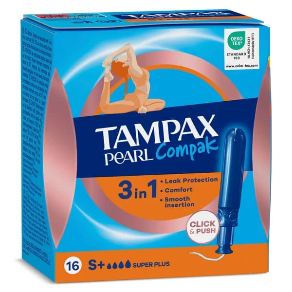 Tampón super plus compak pearl Tampax caja 16 unidades - 15.96 ud - Imagen del producto en Findit