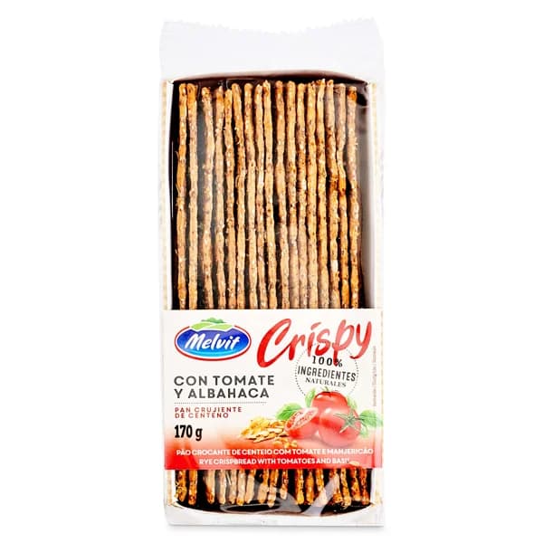 Pan crujiente de centeno con tomate y albahaca Melvit bolsa 170 g - 0.17 kg - Imagen del producto en Findit
