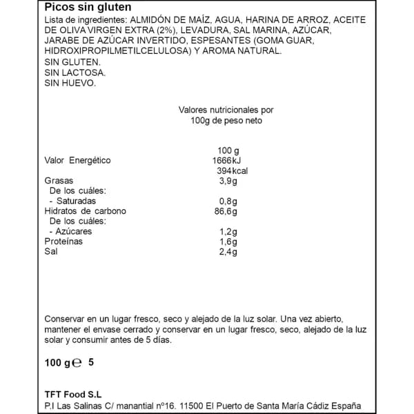 Picos sin Gluten 100G - 0.1 kg - Imagen del producto en Findit