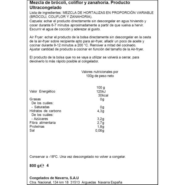 MIX BROC.COLI.ZAN.ARTIQ CONG800 - 0.8 kg - Imagen del producto en Findit