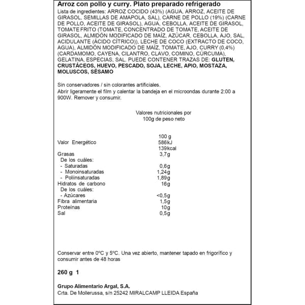 ARROZ C/POLLO CURRY RIKISS 260G - 0.26 kg - Imagen del producto en Findit