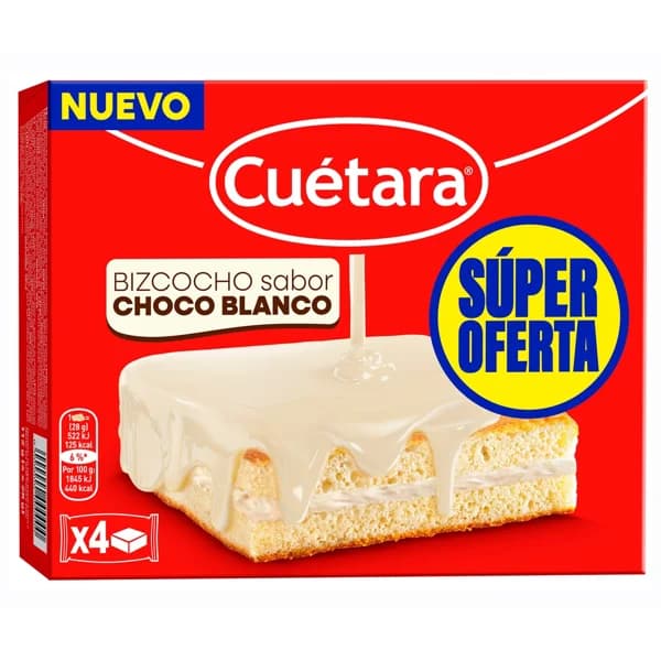 CUETARA Bizcocho sabor chocolate blanco 4 uds. - 0.11 kg - Imagen del producto en Findit