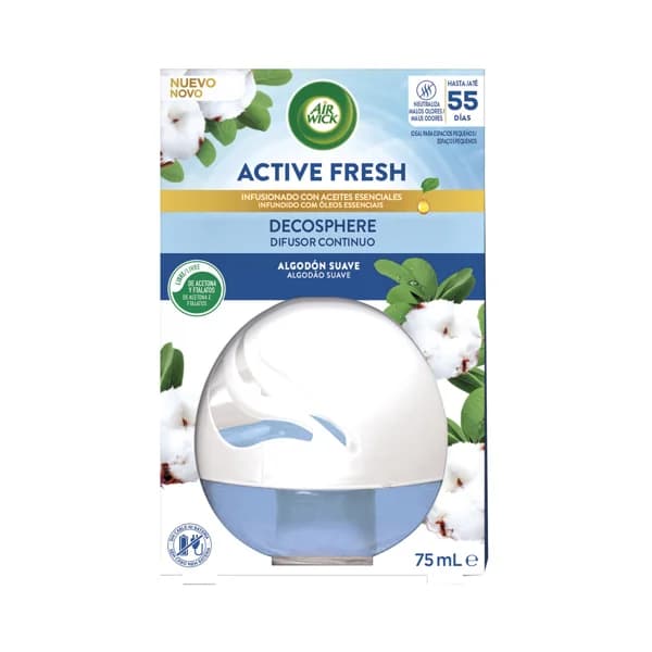 AIR WICK Active fresh decosphere Ambientador difusor continuo con fragancia a algodoón suave 75 ml. - 0.08 l - Imagen del producto en Findit