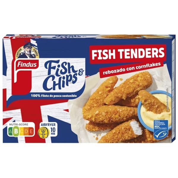 FINDUS Fish & chips Palitos de pescado (pesca sostenible cetificada, MSC) con rebozado de cornflakes 256 g. - 0.26 kg - Imagen del producto en Findit