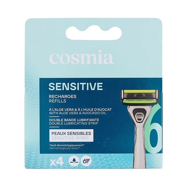 COSMIA Sensitive Recambios de maquinilla de afeitar con cabezal giratorio de 6 hojas, para pieles sensibles. - 1 ud - Imagen del producto en Findit