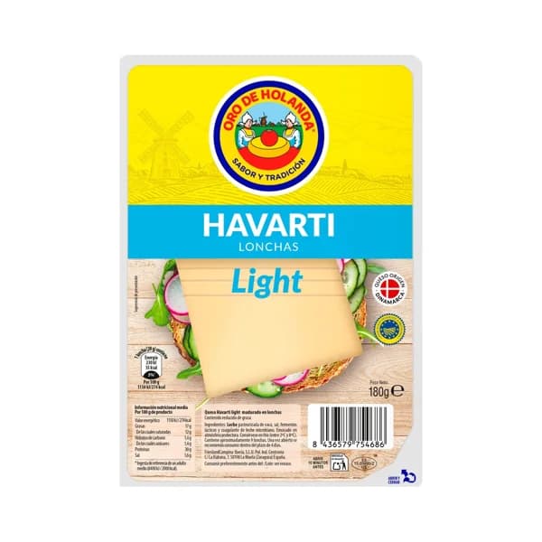 ORO DE HOLANDA Lonchas de queso Havarti light 180 g. - 0.18 kg - Imagen del producto en Findit