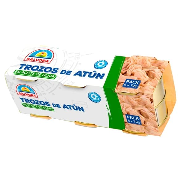 SALVORA Atún en aceite de oliva en trozos Pack 6 latas de 52 gr. - 0.31 kg - Imagen del producto en Findit