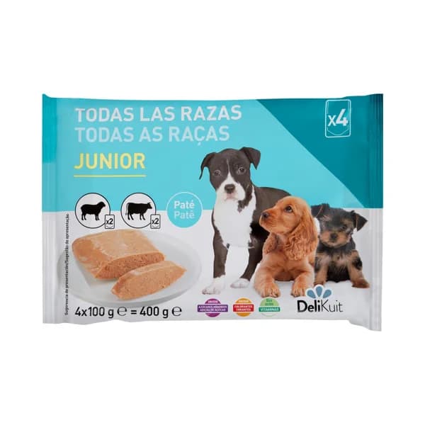 Paté perro junior Delikuit con ternera y cordero - 0.4 kg - Imagen del producto en Findit