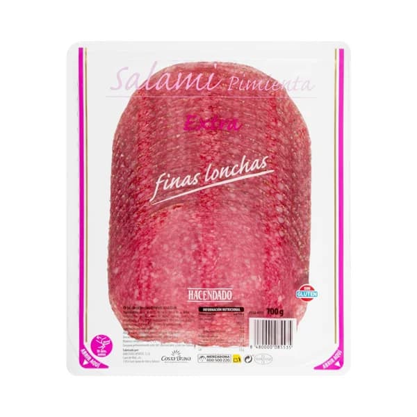 Salami extra pimienta Hacendado finas lonchas - 0.1 kg - Imagen del producto en Findit