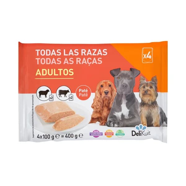 Paté perro adulto Delikuit con ternera y cordero - 0.4 kg - Imagen del producto en Findit
