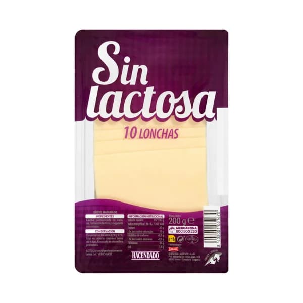 Queso lonchas sin lactosa de vaca Hacendado - 0.2 kg - Imagen del producto en Findit