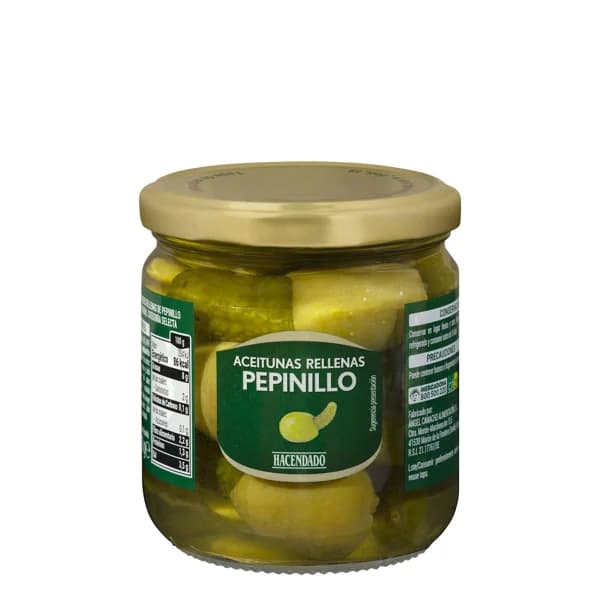 Aceitunas verdes rellenas de pepinillo Hacendado - 0.15 kg - Imagen del producto en Findit