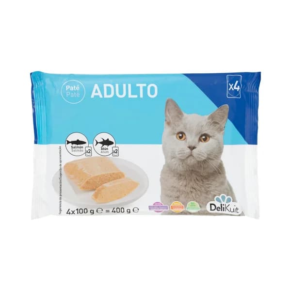 Paté gato adulto Delikuit con salmón y atún - 0.4 kg - Imagen del producto en Findit