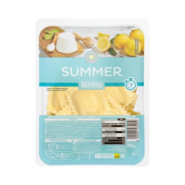 Pasta fresca ravioli ricotta y limón Summer Hacendado - 0.25 kg - Imagen del producto en Findit