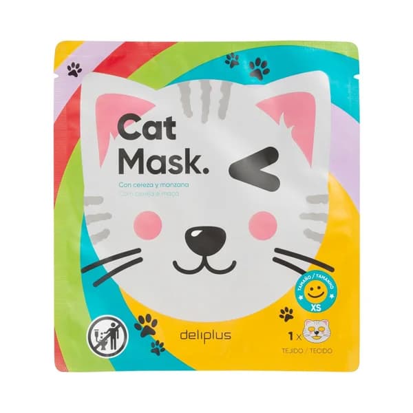 Mascarilla facial infantil Cat Mask Deliplus con cereza y manzana - 1 ud - Imagen del producto en Findit