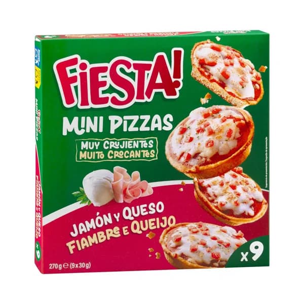 Mini pizzas jamón y queso Fiesta ultracongeladas - 0.27 kg - Imagen del producto en Findit