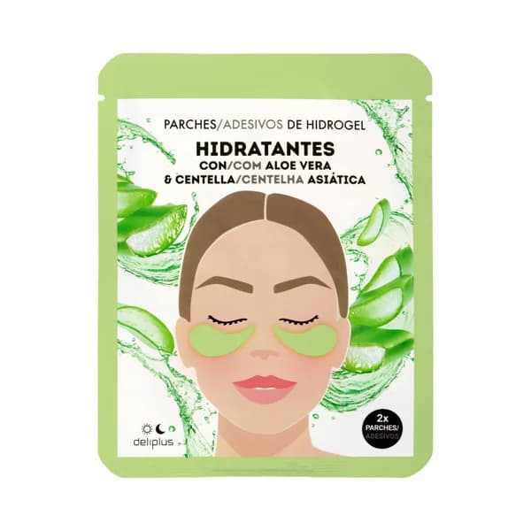 Parches para ojos de hidrogel Hidratantes Deliplus con aloe vera y centella asiática - 2 ud - Imagen del producto en Findit