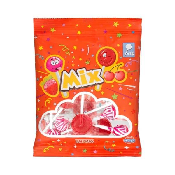 Caramelos con palo Mix Hacendado sabor cereza y fresa - 0.08 kg - Imagen del producto en Findit