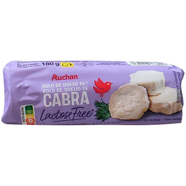 AUCHAN Queso rulo de cabra sin lactosa 180 g Producto Alcampo. - 0.18 kg - Imagen del producto en Findit