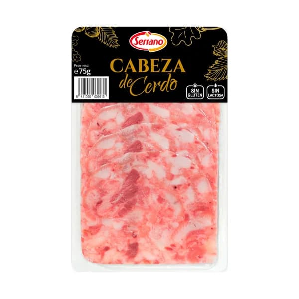 SERRANO Cabeza de cerdo sin gluten y sin lactosa, cortado en lonchas 75 g. - 0.08 kg - Imagen del producto en Findit