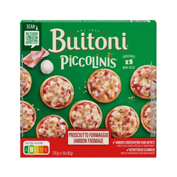 PICCOLINIS de Buitoni Minipizzas  de jamón y queso 9 x 30 g. - 0.27 kg - Imagen del producto en Findit