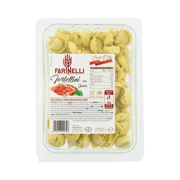 FARINELLI Tortellini de pasta fresca al huevo rellenos de jamón serrano FARINELLI Linea oro 250 g. - 0.25 kg - Imagen del producto en Findit