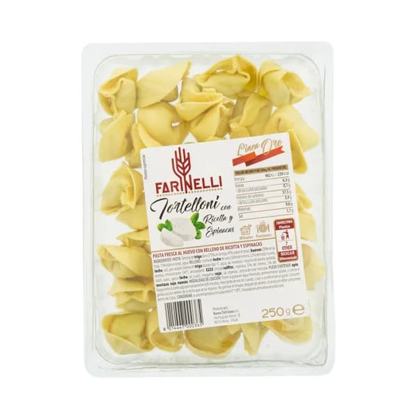 FARINELLI Linea oro Tortelloni de pasta fresca al huevo rellenos de queso Ricotta y espinacas 250 g. - 0.25 kg - Imagen del producto en Findit